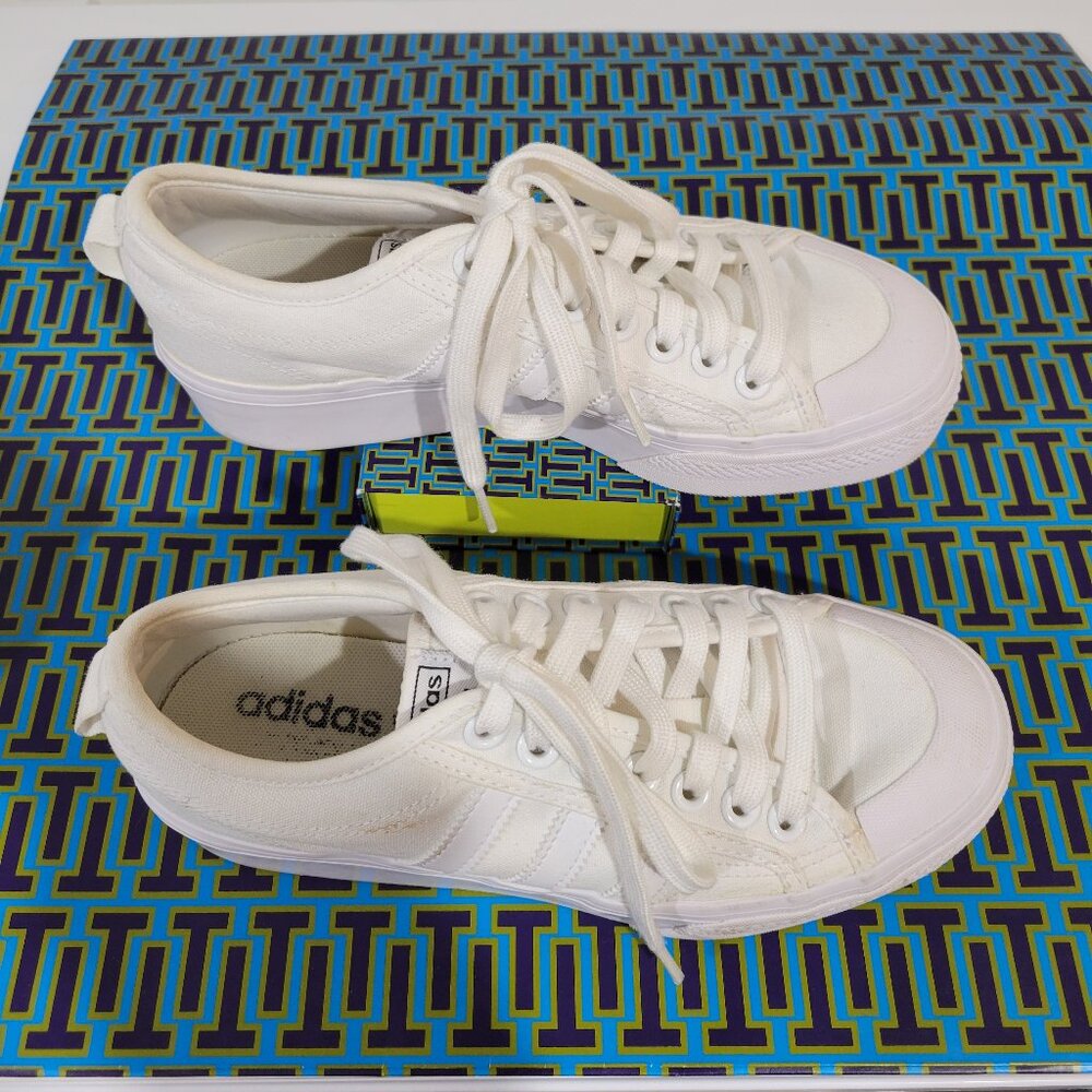 ADIDAS White Platform Canvas Sneaker Size 8.5 - Picture 4 of 14
